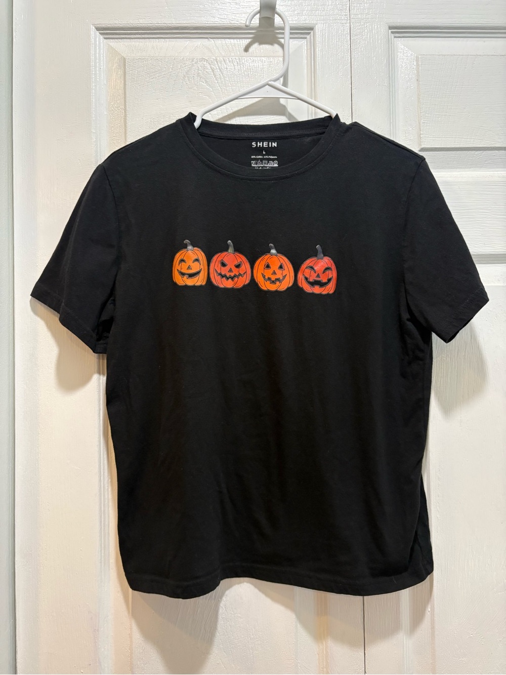 SHEIN Halloween Pumpkin Jack O Lantern Black Short Sleeve T-Shirt - Size Large